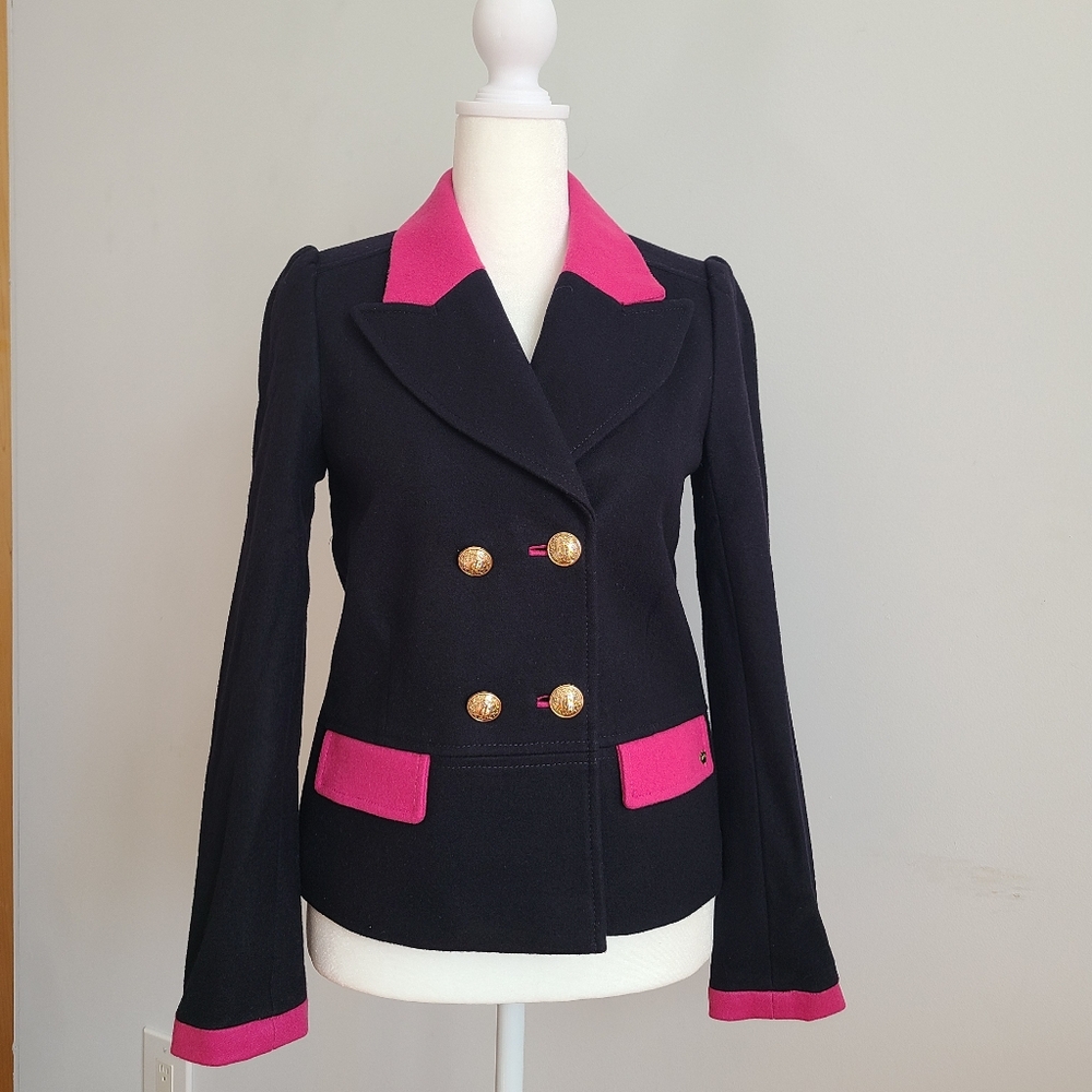 Y2K Juicy Couture Girls Black and Pink Double-Breasted Wool Jacket Size 14 Girls